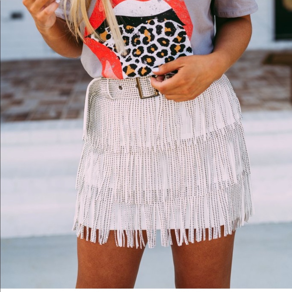 These Three Boutique White Fringe Skirt